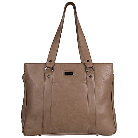 Kenneth Cole Reaction Faux Leather Women's Triple-Compartment Top-Zip Laptop Tote With 15" Laptop Pocket, 13"H x 16 3/4"W 4 1/2"D, Taupe