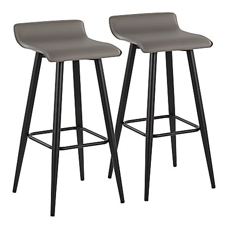 LumiSource Ale Fixed-Height Bar Stools, Faux Leather Seat, Gray/Black, Set Of 2 Stools