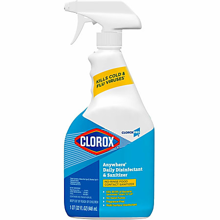 CloroxPro Anywhere Daily Disinfectant and Sanitizer - 32 fl oz (1 quart) - 432 / Pallet - Fume-free, Residue-free, Antibacterial - Clear
