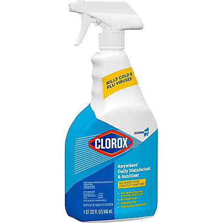 CloroxPro Anywhere Daily Disinfectant and Sanitizer - 32 fl oz (1 quart) - 432 / Pallet - Fume-free, Residue-free, Antibacterial - Clear