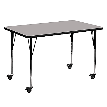 Flash Furniture Mobile Rectangular HP Laminate Activity Table With Standard Height-Adjustable Legs, 30-1/2"H x 30"W x 60"D, Gray