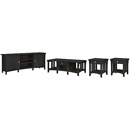 Bush® Furniture Salinas TV Stand With Coffee Table And Set Of 2 End Tables, Vintage Black, Standard Delivery