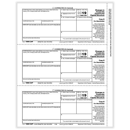 ComplyRight™ 1099-CAP Laser Tax Forms, Shareholder Copy B, 8-1/2" x 11", Pack Of 50 Forms