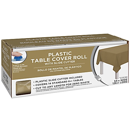 Amscan Boxed Plastic Table Roll, Gold, 54” x 126’