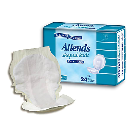 Attends® Shaped Pads™, Day Plus, 24 1/2", Box Of 96