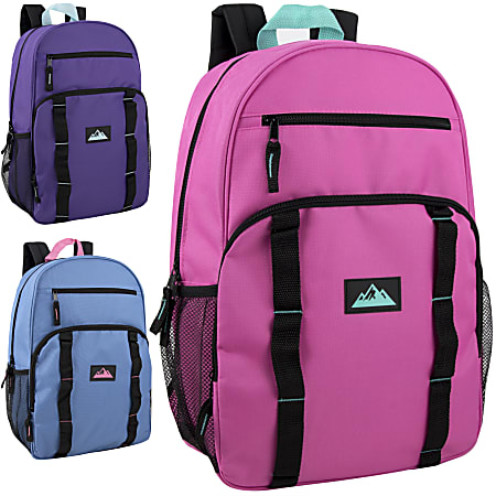 Trailmaker Mesh Side Pocket Backpacks, Pink/Purple/Blue, Total Qty 24