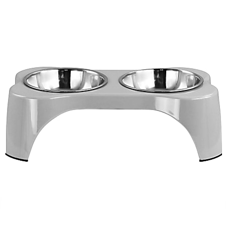 Gibson Home Bow Wow Meow 3-Piece Elevated Pet Bowl Dinner Set, Gray