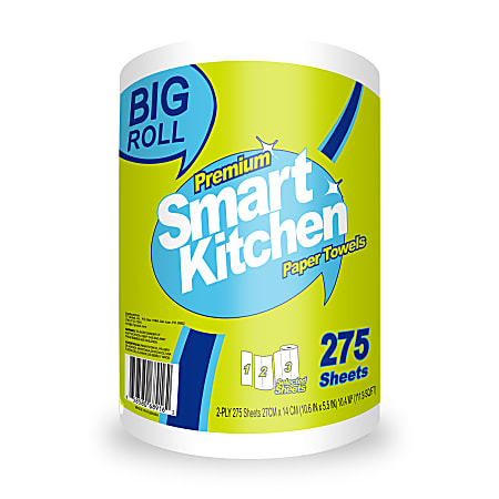 Smart Kitchen Paper Towels, 2-Ply, 275 Selected Sheets, White, Total Qty 1