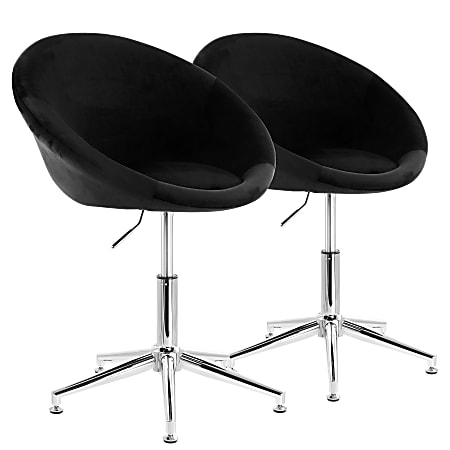 Elama Adjustable Velvet Accent Chairs, Black/Silver, Set Of
