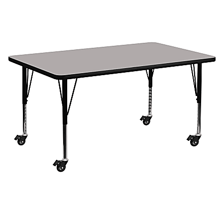 Flash Furniture Mobile Rectangular HP Laminate Activity Table With Height-Adjustable Short Legs, 25-1/2"H x 30"W x 60"D, Gray