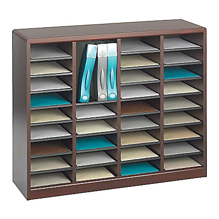 Safco® E-Z Stor® Wood Literature Organizer, 36 Compartments, 32 1/2"H, Mahogany