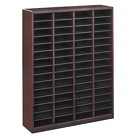 Safco® E-Z Stor® Wood Literature Organizer, 60 Compartments, 52 1/4"H, Mahogany