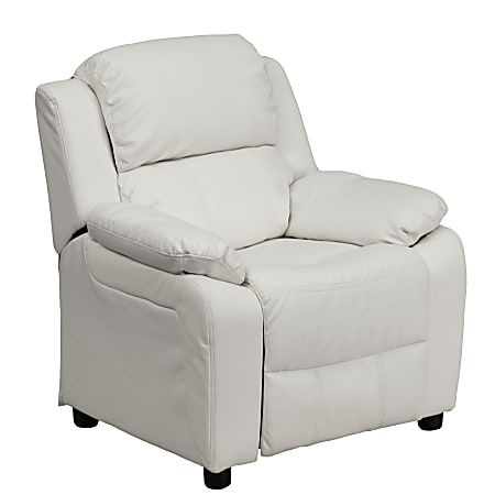 Flash Furniture Deluxe Padded Contemporary Vinyl Kids Recliner Accent Chair With Storage Arms, White