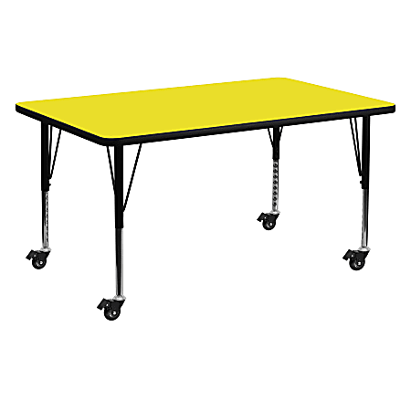 Flash Furniture Mobile Rectangular HP Laminate Activity Table With Height-Adjustable Short Legs, 25-1/2"H x 30"W x 60"D, Yellow