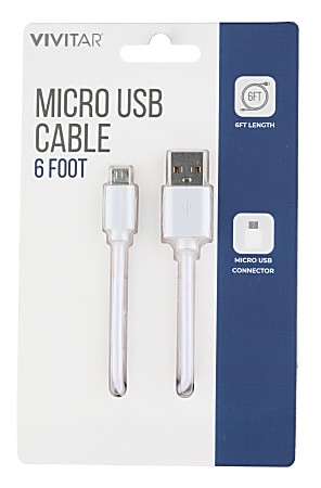 Vivitar USB-A To Micro USB Cable, 6', White, NIL5006-WHT-STK-24