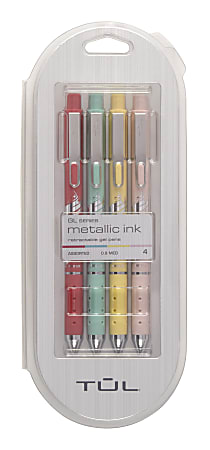 TUL® GL Series Retractable Gel Pens, Medium Point, 0.8 mm, Assorted Barrel  Colors With Silver Brushed Foil, Assorted Metallic Inks, Pack Of 4 Pens