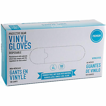 BLUZEN Powder-Free Vinyl Gloves - 3 mil Thickness - X-Large Size - Vinyl - Clear - Comfortable - 100/Box - 10 / Carton