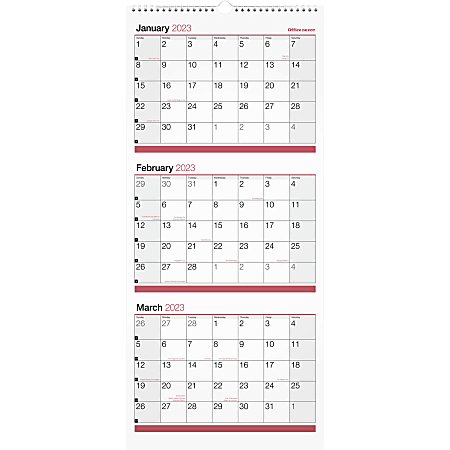 Office Depot Brand 3 Month Monthly Wall Calendar 12 x 27 White January 2023  To February 2024 OD303028 - Office Depot