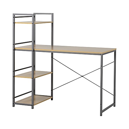 Homestar North America Desk With 4-Shelf Bookcase, FSC® Certified, Natural