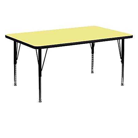Flash Furniture Mobile Rectangular Thermal Laminate Activity Table With Height-Adjustable Short Legs, 25-3/8"H x 30"W x 60"D, Yellow