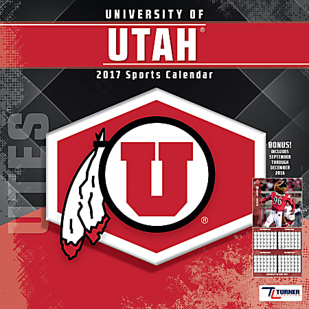 Turner Licensing® Team Wall Calendar, 12" x 12", Utah Utes, January to December 2017