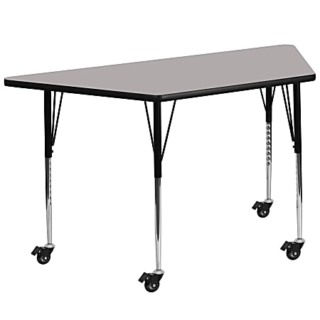 Flash Furniture Mobile Trapezoid HP Laminate Activity Table With Standard Height-Adjustable Legs, 30-1/2"H x 29"W x 57"D, Gray