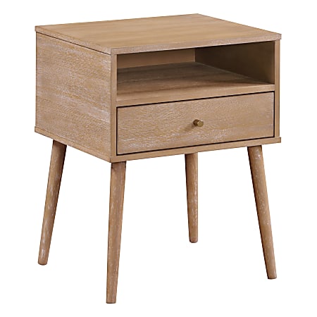 Office Star Rena Mid-Century Modern 1-Drawer Side Table With Shelf, 24”H x 18”W x 16-1/2”D, Ash