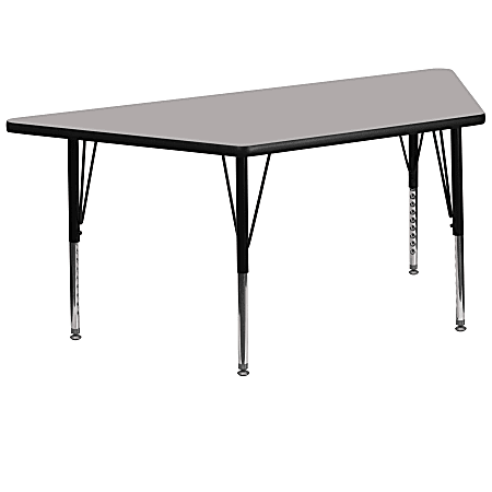 Flash Furniture Trapezoid HP Laminate Activity Table With Height-Adjustable Short Legs, 25-1/4"H x 29"W x 57"D, Gray