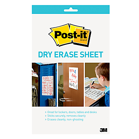 Post-it® Dry Erase Sheets, 7 in x 11.3 in, 1 Pack, 3 Sheets/Pack, White, DEFSHEETS-3PK