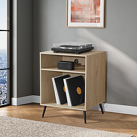 Office Star Retro Record Player Stand With Album Storage, 30”H x 23-3/4”W x 19”D, Norwegian Alder