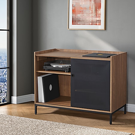 Office Star Colmar Record Player Stand With Album Storage, 30-1/4”H x 40”W x 19”D, Majestic Walnut
