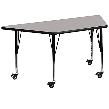 Flash Furniture Mobile Trapezoid HP Laminate Activity Table With Height-Adjustable Short Legs, 25-1/2"H x 29"W x 57"D, Gray