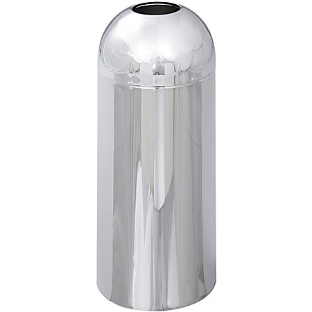 Safco Reflections By Open Top Dome Receptacle, Chrome - 15 gal Capacity - Round - Puncture Resistant, Fire-Safe - 34" Height x 15" Width x 15" Depth x 15" Diameter - Steel - Chrome - 1