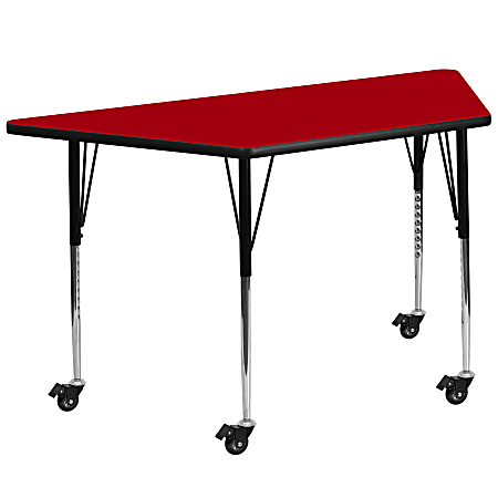 Flash Furniture Mobile Trapezoid Thermal Laminate Activity Table With Standard Height-Adjustable Legs, 30-3/8"H x 29"W x 57"D, Red