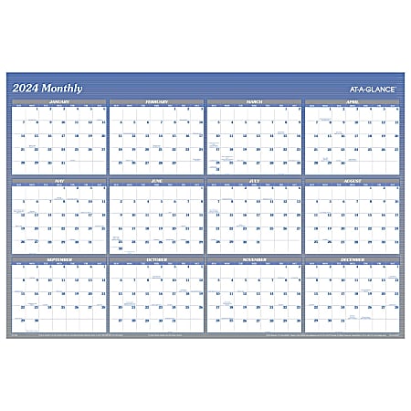 2024 AT-A-GLANCE® Vertical/Horizontal Reversible Erasable Yearly Wall Calendar, 48" x 32", Blue, January to December 2024, A1152