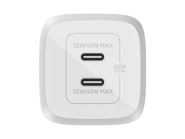 Belkin BoostCharge Pro Dual USB-C GaN Wall Charger with PPS 45W Laptop Chromebook Charging - Power Adapter - 45 W