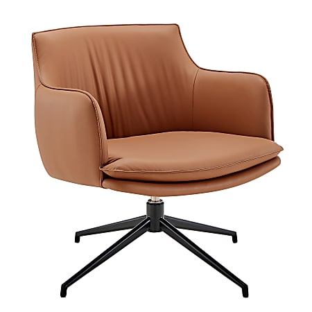 Eurostyle Ronja Faux Leather Swivel Lounge Guest Chair, Cognac/Black