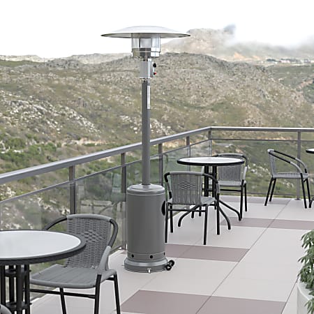 Flash Furniture Sol Stainless-Steel 40,000 BTU Outdoor Propane Heater With Wheels, 87"H x 31"W x 18"D, Silver
