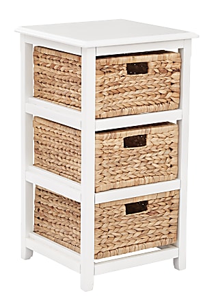 Office Star Seabrook Drawer Storage Unit, 3-Tier, 3 Drawers, 29-3/4” x 16-1/2”, White/Natural