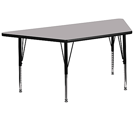 Flash Furniture Trapezoid Thermal Laminate Activity Table With Height-Adjustable Short Legs, 25-1/8"H x 29"W x 57"D, Gray