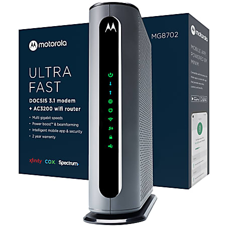 Motorola® MG8702 DOCSIS 3.1 4 LAN Port Cable Modem And Wi-Fi Router AC3200 Combo