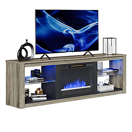 Bestier 70" Morden Electric Fireplace TV Stand For 75" TVs, 22-1/4”H x 71”W x 13-13/16”D, Gray Wash