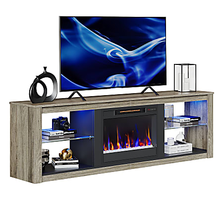 Bestier 70" Morden Electric Fireplace TV Stand For 75" TVs, 22-1/4”H x 71”W x 13-13/16”D, Gray Wash