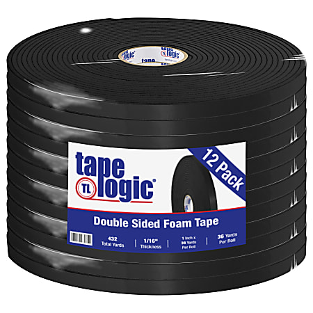 Tape Logic® Double-Sided Foam Tape, 1" x 36 Yd., Black, Case Of 12