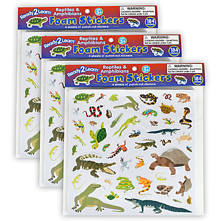 Ready 2 Learn Foam Stickers, Reptiles and Amphibians, Pack Of 184 Stickers, Set Of 3 Packs