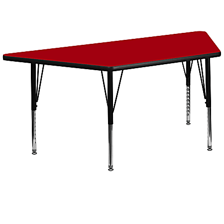 Flash Furniture Trapezoid Thermal Laminate Activity Table With Height-Adjustable Short Legs, 25-1/8"H x 29"W x 57"D, Red