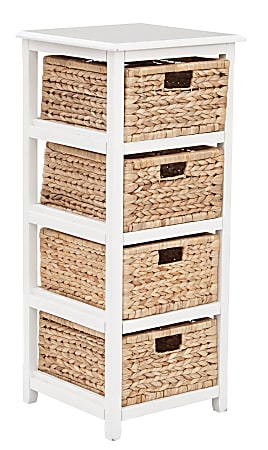 Office Star Seabrook Drawer Storage Unit, 4-Tier, 4 Drawers, 38-1/2” x 16-1/2”, White/Natural