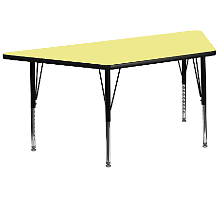 Flash Furniture Trapezoid Thermal Laminate Activity Table With Height-Adjustable Short Legs, 25-1/8"H x 29"W x 57"D, Yellow