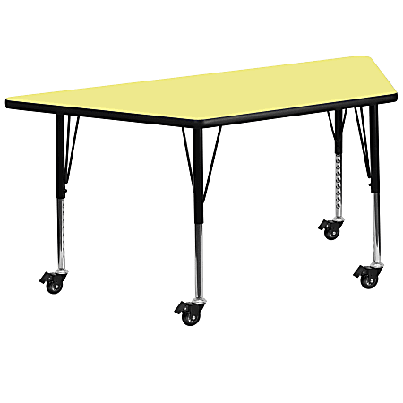 Flash Furniture Mobile 60"W Trapezoid Thermal Laminate Activity Table With Short Height-Adjustable Legs, Yellow