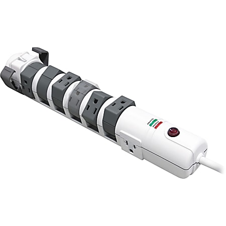 Compucessory Rotating 8-Outlet Surge Protector, 6' Cord, White, CCS25664